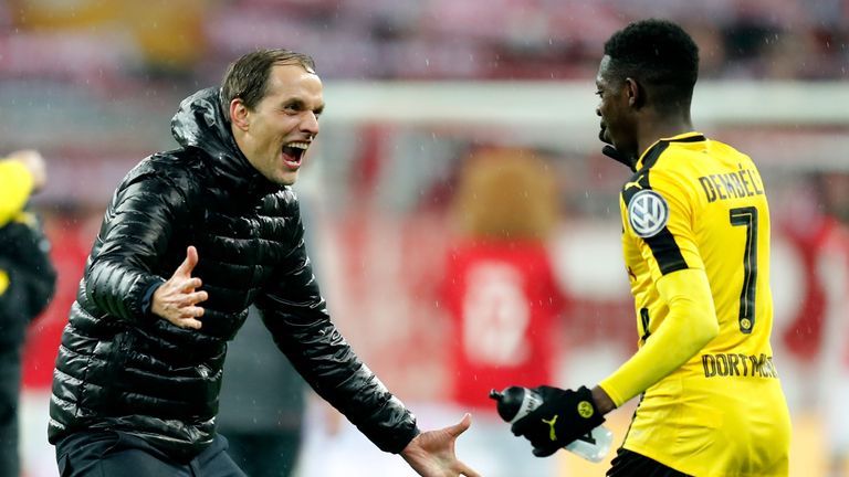 Thomas Tuchel bejubelt mit Dembélé den Final-Einzug.