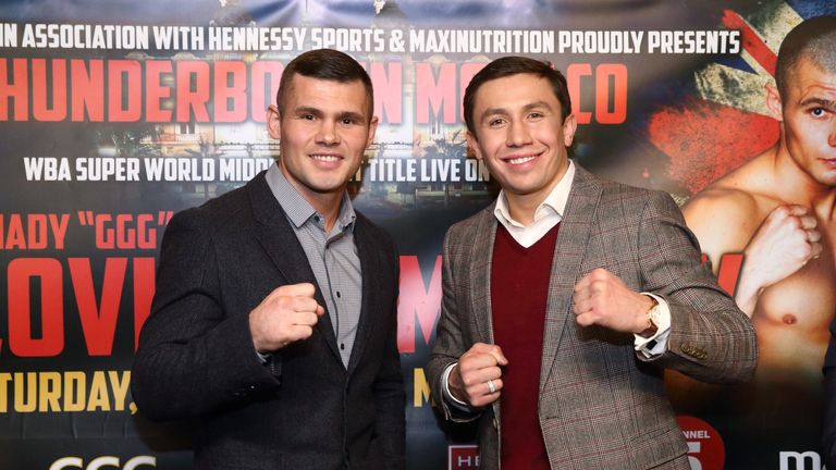 LONDON, ENGLAND - DECEMBER 04:  Martin Murray and Gennady Golovkin pose for a photo during the press conference for the upcoming fight between Martin Murra