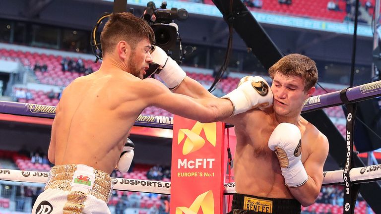 JOSHUA-KLITSCHKO PROMOTION.WEMBLEY STADIUM, .WEMBLEY,MIDDX.PIC;LAWRENCE LUSTIG.Super Featherweight Contest..Joe Cordina against Sergej Vib.