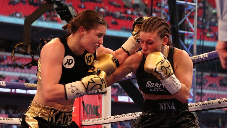 JOSHUA-KLITSCHKO PROMOTION.WEMBLEY STADIUM, .WEMBLEY,MIDDX.PIC;LAWRENCE LUSTIG.WBA Inter-Continental Lightweight Championship..Katie Taylor vs Nina Meinke.