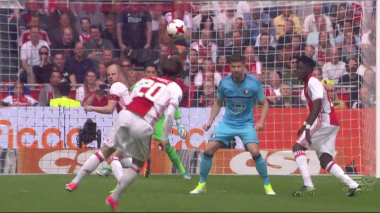 Lasse Schone scored a free-kick to remember in Ajax's 2-1 win over Feyenoord