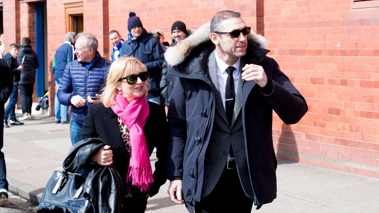 Former Arsenal defender Martin Keown, and his wife Nicola, arrive at Ibrox where their son Niall is playing for Partick Thistle