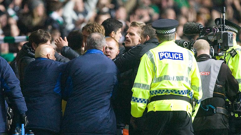 Neil Lennon and Ally McCoist clash at full-time after Celtic's 1-0 Scottish Cup replay win over Rangers in 2011