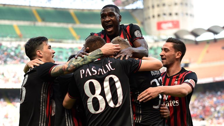 AC Milan players celebrating in their last match before the club takeover