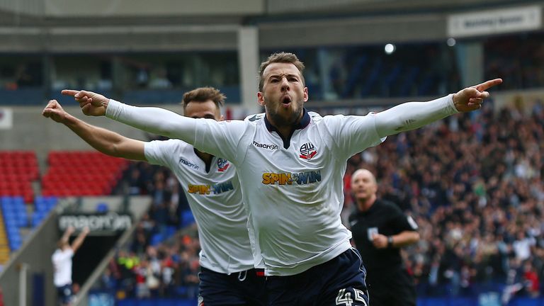 Adam Le Fondre celebrates  Bolton's third goal