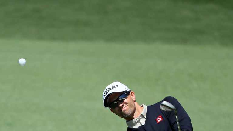 AUGUSTA, GA - APRIL 07:  Adam Scott of Australia plays a shot on the second hole during the second round of the 2017 Masters Tournament at Augusta National