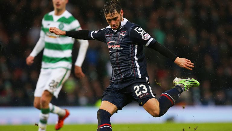 GLASGOW, SCOTLAND - JANUARY 31:  Alex Schalk of Ross County scores during the Scottish League Cup Semi final match between Ross County and Celtic at Hampde