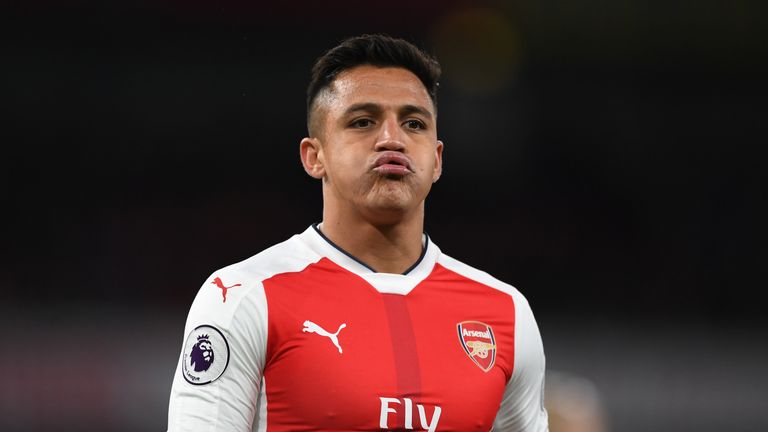 Alexis Sanchez looks on during the match between Arsenal and Leicester City