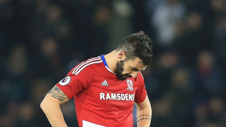Alvaro Negredo appears dejected after the final whistle at the King Power Stadium