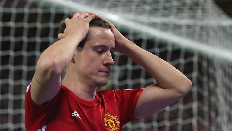 Ander Herrera shows his frustration after hitting the bar during yet another Manchester United draw