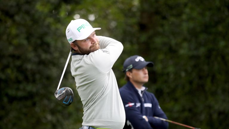 AUGUSTA, GA - APRIL 06:  Andy Sullivan of England plays a tee shot on the second hole during the first round of the 2017 Masters Tournament at Augusta Nati