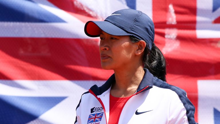CONSTANTA, ROMANIA - APRIL 23:  Great Britain captain Anne Keothavong looks on during day 2 of the Fed Cup World Group II Play Off between Romania and GB