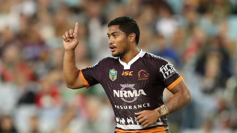 SYDNEY, AUSTRALIA - APRIL 21:  Anthony Milford of the Broncos celebrates kicking a field goal during the round eight NRL match between the South Sydney Rab