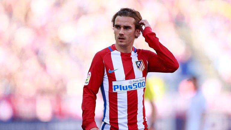 Antoine Griezmann of Atletico de Madrid gestures during the La Liga match v Sevilla FC at Vicente Calderon