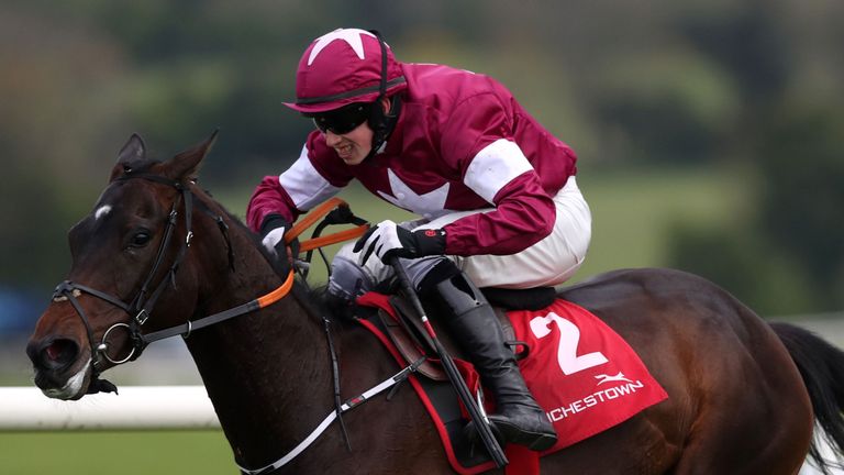 Apple's Jade and Bryan Cooper clear the last on their way to winning the Irish Stallion Farms E.B.F. Mares Champion Hurdle during day five of the Punchesto
