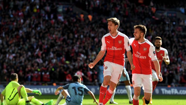 Nacho Monreal celebrates scoring Arsenal's equaliser