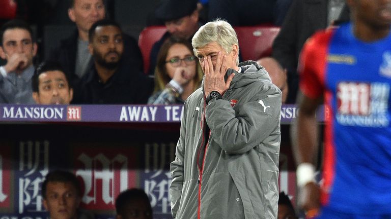 Arsenal's French manager Arsene Wenger watches from the touchline during the English Premier League football match between Crystal Palace and Arsenal at Se