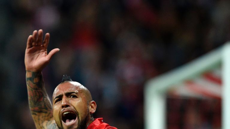 Arturo Vidal celebrates after giving Bayern Munich the lead