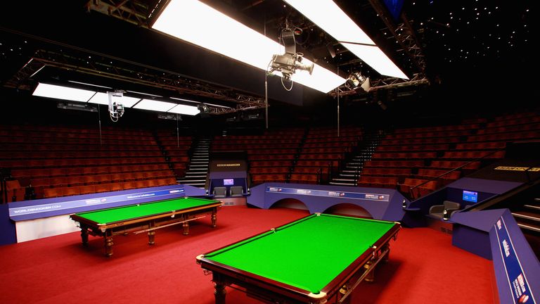 A general view of the tables on day six of the  World Snooker Championship at The Crucible Theatre