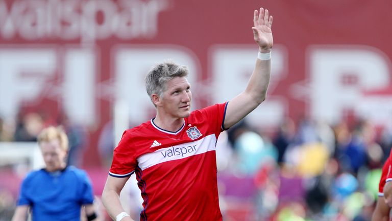 BRIDGEVIEW, IL - APRIL 01:  Bastian Schweinsteiger #31 of Chicago Fire waves to the crowd after the Chicago Fire drew 2-2 agianst the Montreal Impact at To