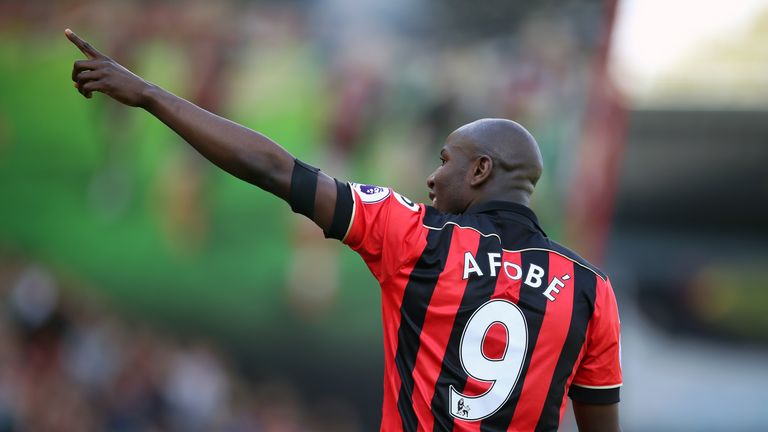 Benik Afobe celebrates after giving Bournemouth a 2-0 lead