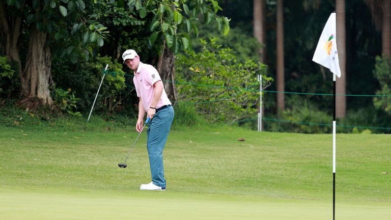 SHENZHEN, CHINA - APRIL 21:  Bernd Wiesberger of Austria plays a shot during the second round of the Shenzhen International at Genzon Golf Club on April 21