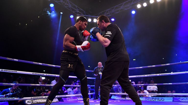 Anthony Joshua is put through his paces by trainer Rob McCracken