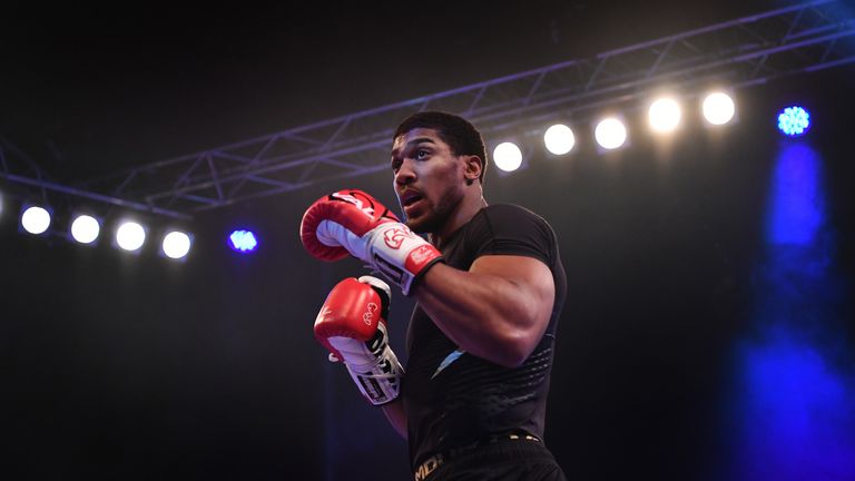 Anthony Joshua takes part in an open workout at Wembley Arena