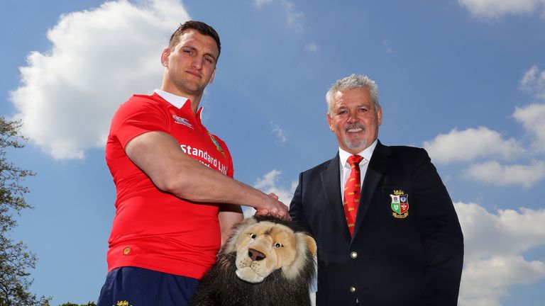 Captain Sam Warburton and Warren Gatland pose for photographs during the British and Irish Lions squad announcement