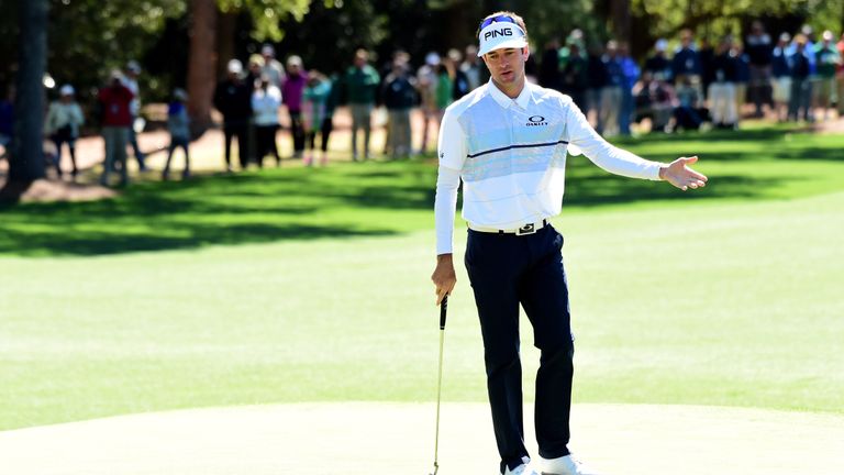 AUGUSTA, GA - APRIL 07:  Bubba Watson of the United States reacts to a missed putt for par on the first green during the second round of the 2017 Masters T