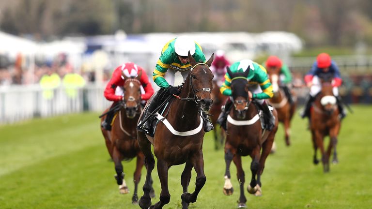 Buveur D'Air ridden by Barry Geraghty leads on his way to winning the Betway Aintree Hurdle