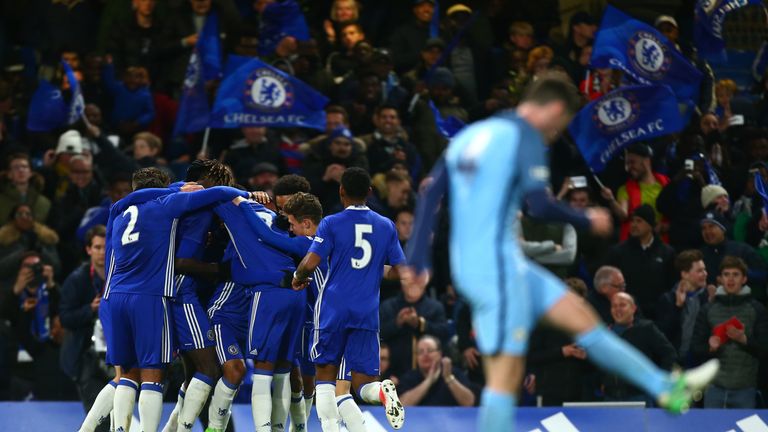 LONDON, ENGLAND - APRIL 26:  Cole Dasilva of Chelsea celebrates with team mates scoring his sides 5th goal during the FA Youth Cup Final, second leg betwee