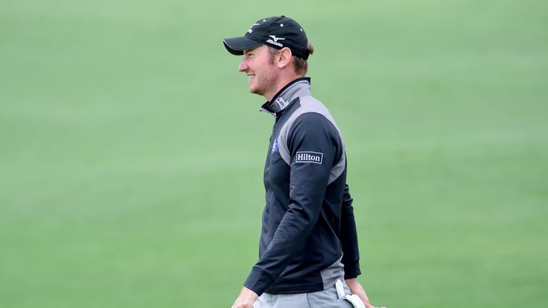 AUGUSTA, GA - APRIL 06:  Chris Wood of England smiles on the second hole during the first round of the 2017 Masters Tournament at Augusta National Golf Clu