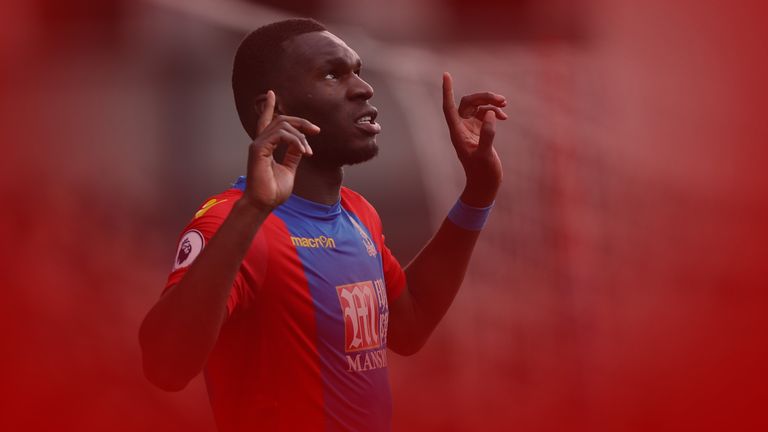 LONDON, ENGLAND - APRIL 15: Christian Benteke of Crystal Palace celebrates scoring his sides second goal during the Premier League match between Crystal Pa
