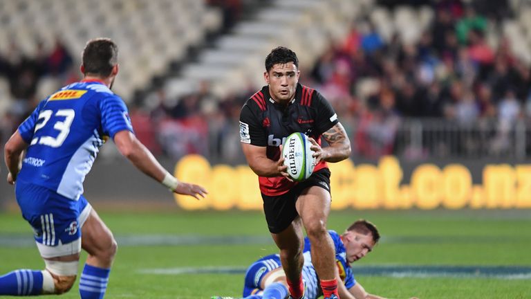 CHRISTCHURCH, NEW ZEALAND - APRIL 22: Codie Taylor of the Crusaders charges forward during the round nine Super Rugby match between the Crusaders and the S