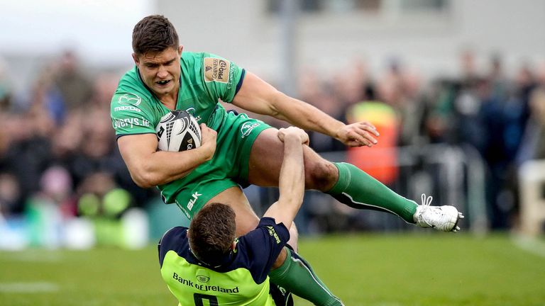 Connacht vs Leinster .Connacht's Dave Heffernan and Luke McGrath of Leinster .Mandatory Credit ..INPHO/Ryan Byrne