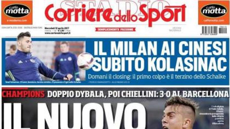The front page of Corriere dello Sport focuses on Juventus' win over Barcelona