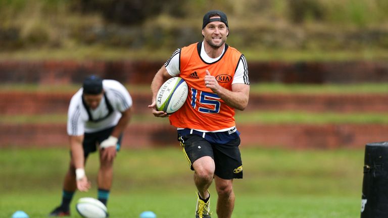Cory Jane takes part in a drill during a Hurricanes training session at Rugby League Park on March 27, 2017