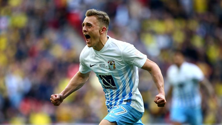 LONDON, ENGLAND - APRIL 02: Coventry's George Thomas celebrates after scoring the teams second goal of the game during the EFL Checkatrade Trophy Final bet