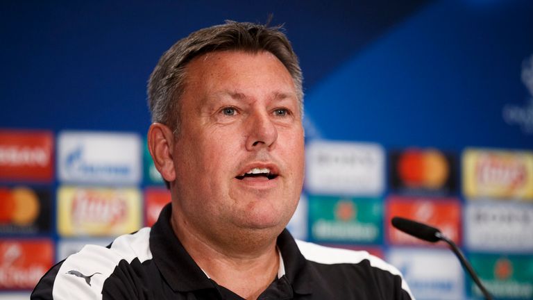Head coach Craig Shakespeare of Leicester City attends a press conference ahead of the UEFA Champions League Quarter Final First Leg v Atletico Madrid