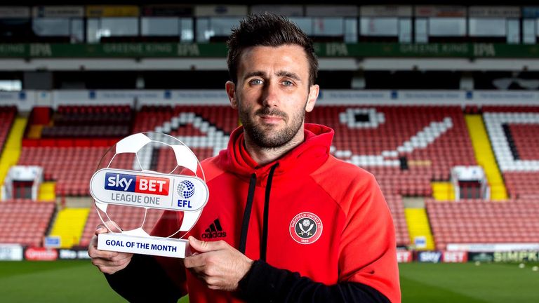Daniel Lafferty of Sheffield United wins the Sky Bet League One Goal of the Month award