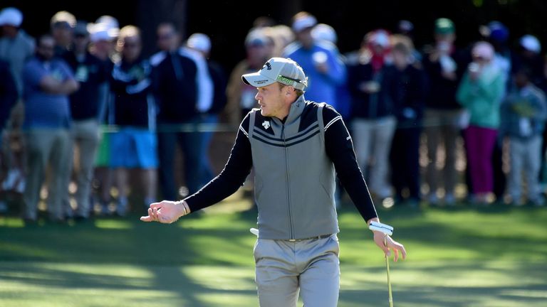 Danny Willett reacts on the first hole during round two of the 2017 Masters Tournament