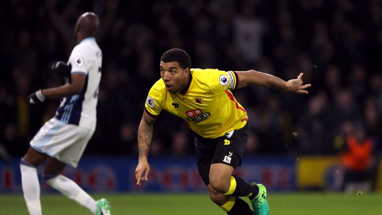 Deeney wheels away after putting Watford 2-0 up against West Brom