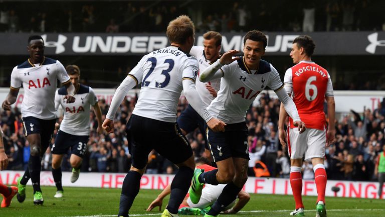 Dele Alli goal celeb, Tottenham v Arsenal, Premier League