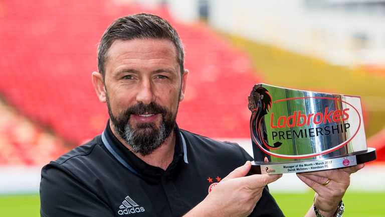 Aberdeen boss Derek McInnes has won the Scottish Premiership manager of the month award for March