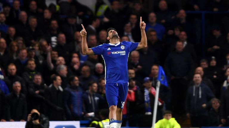 Diego Costa celebrates scoring Chelsea's fourth against Southampton