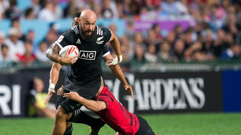 DJ Forbes of New Zealand competes during the 2017 Hong Kong Sevens match between New Zealand and Wales