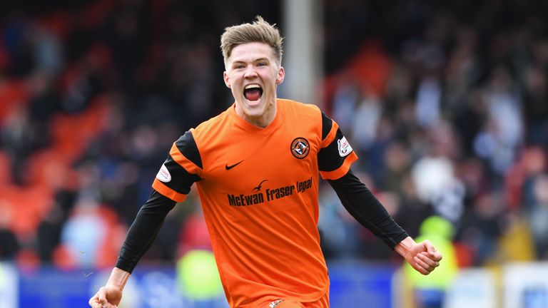 Dundee United's Blair Spittal celebrates after scoring the winner to make it 3-2