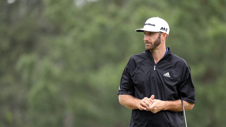 AUGUSTA, GA - APRIL 03:  Dustin Johnson of the United States looks on during a practice round prior to the start of the 2017 Masters Tournament at Augusta 