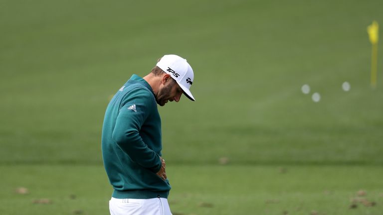 AUGUSTA, GA - APRIL 06:  Dustin Johnson of the United States practices on the range prior to his tee time for the first round of the 2017 Masters Tournamen